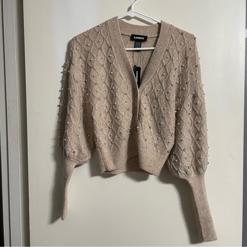 NWT Express Embellished V-Neck Balloon Sleeve Cardigan